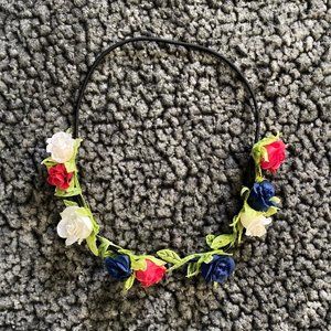 NEW Women's American Flag Mini Rose Buds Flower Crown Headband OS